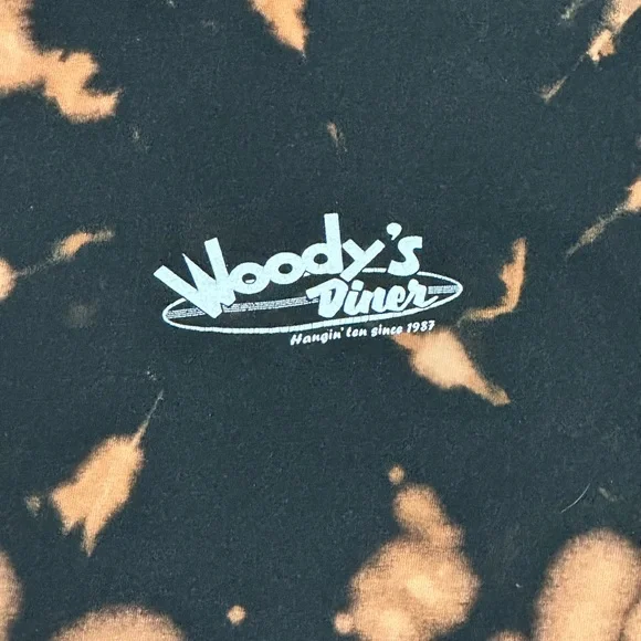 Woody’s Diner Bleach Tie-Dye Tee – Custom Streetwear Surf Vibe Size Medium - Picture 3 of 7